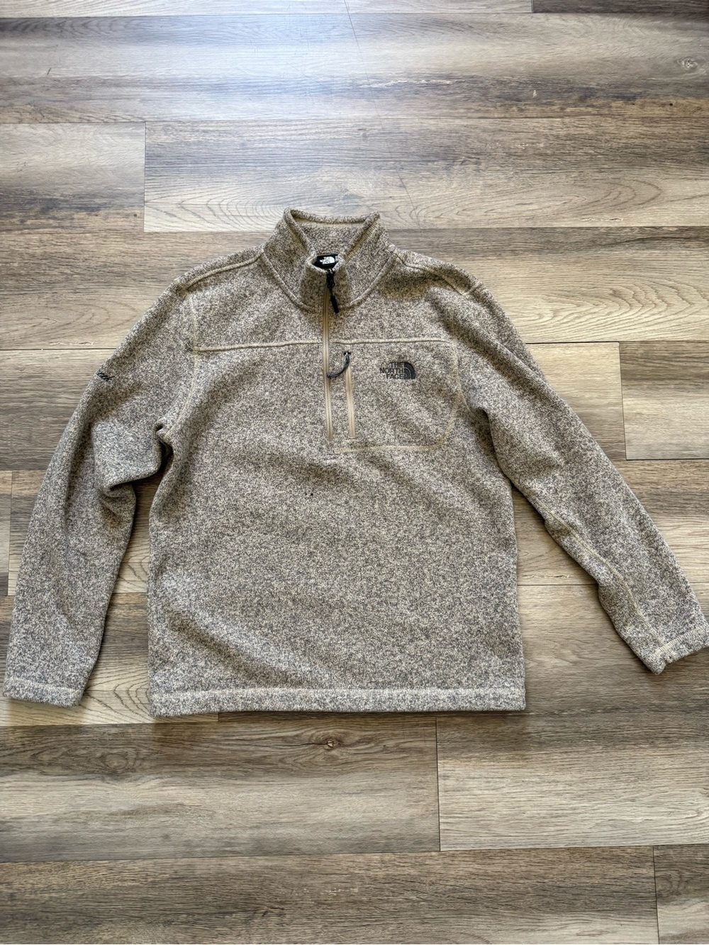 The North Face Men's Heathered Tan Zip-Up Fleece Pullover